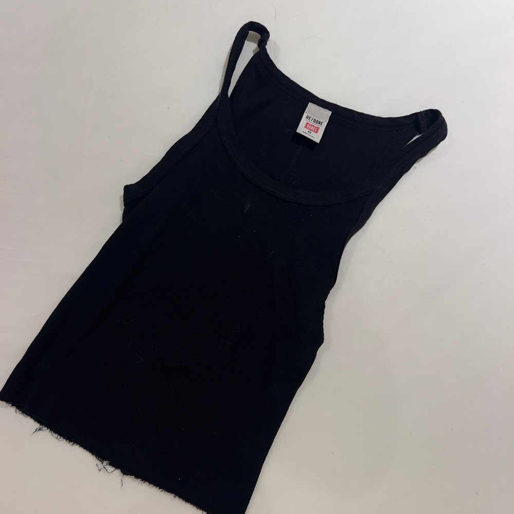 RE/DONE x Hanes Ribbed Tank Top Black Raw Hem XS‎ Made in USA